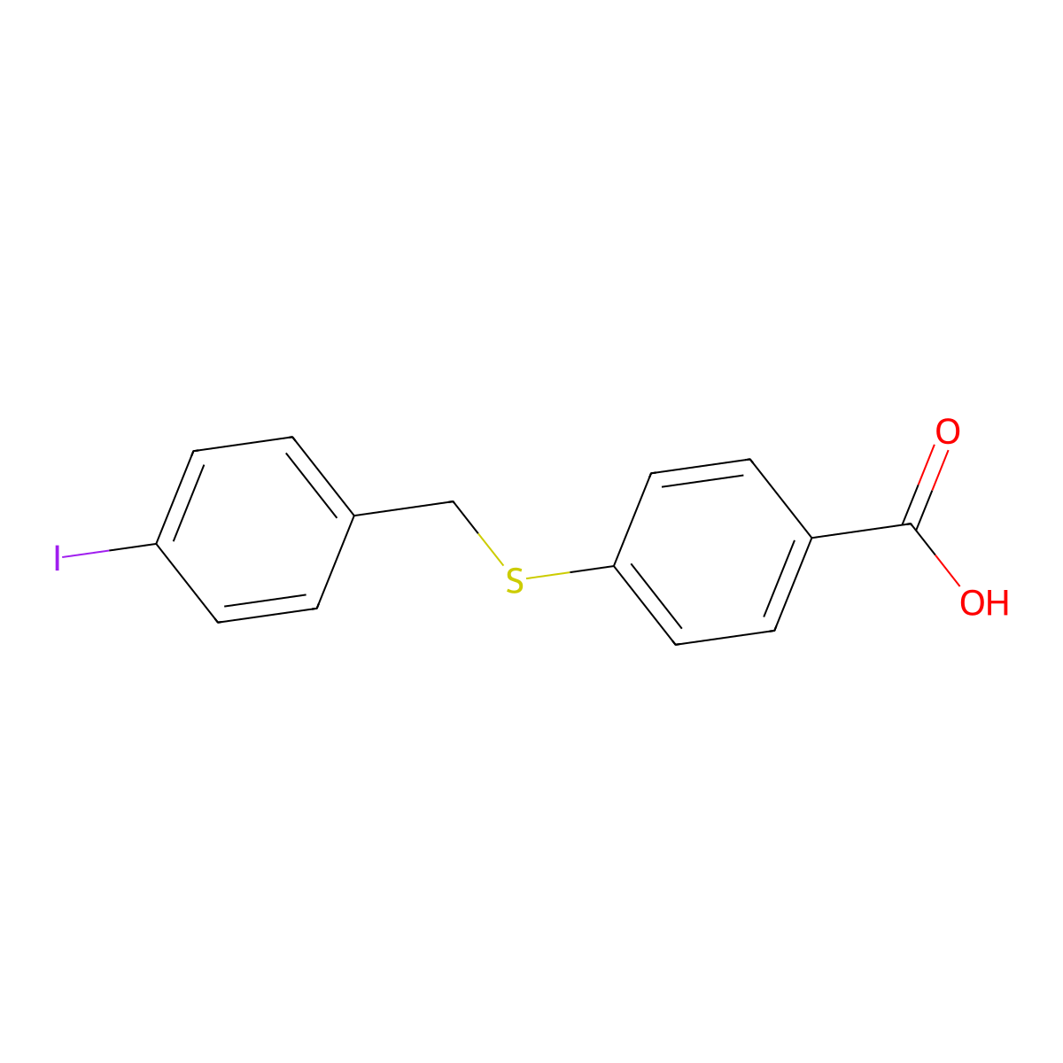 4-{[(4-Iodophenyl)methyl]sulfanyl}benzoic acid molecular structure, CAS 1487844-12-1