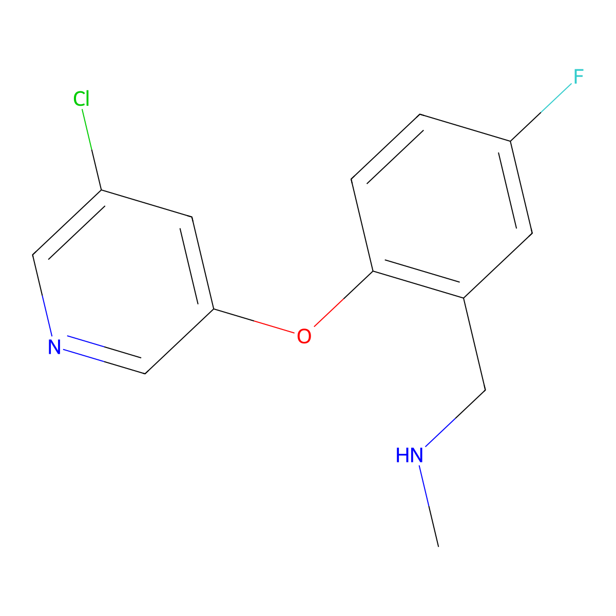 ({2-[(5-Chloropyridin-3-yl)oxy]-5-fluorophenyl}methyl)(methyl)amine molecular structure, CAS 1487852-39-0