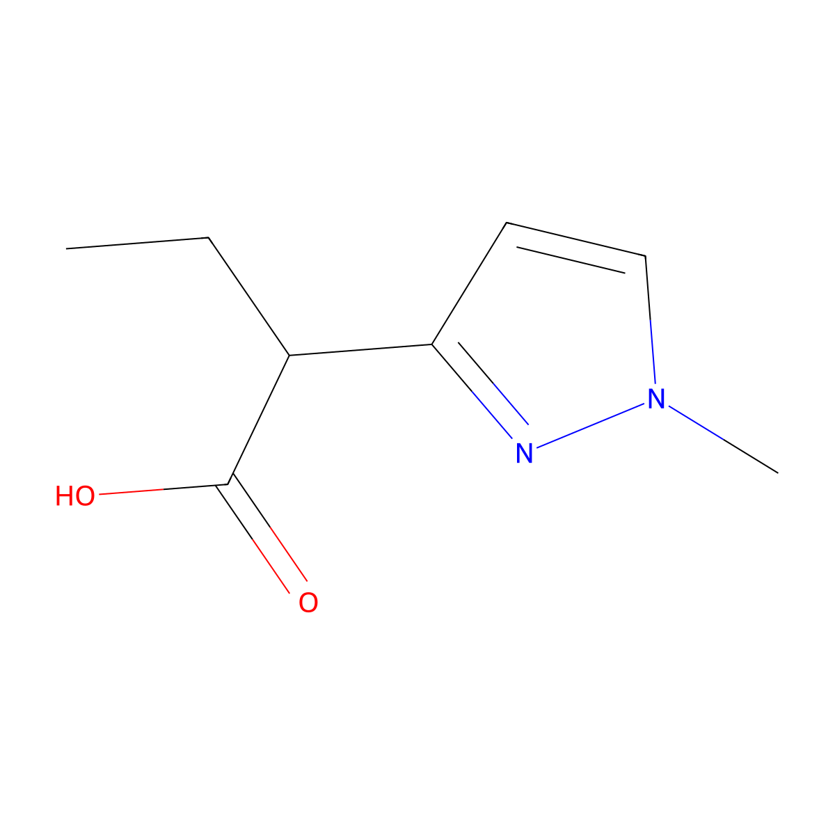 2-(1-Methyl-1H-pyrazol-3-yl)butanoic acid molecular structure, CAS 1487865-58-6