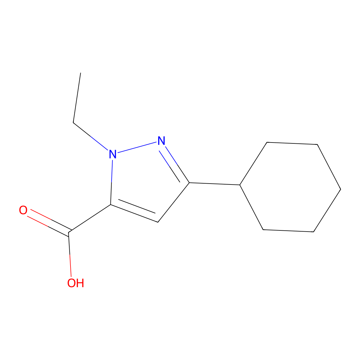 3-Cyclohexyl-1-ethyl-1H-pyrazole-5-carboxylic acid molecular structure, CAS 1487873-66-4