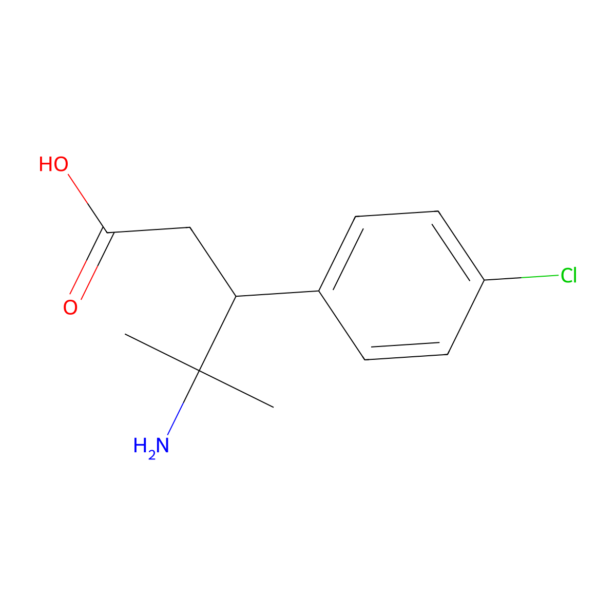 4-Amino-3-(4-chlorophenyl)-4-methylpentanoic acid molecular structure, CAS 1487953-57-0