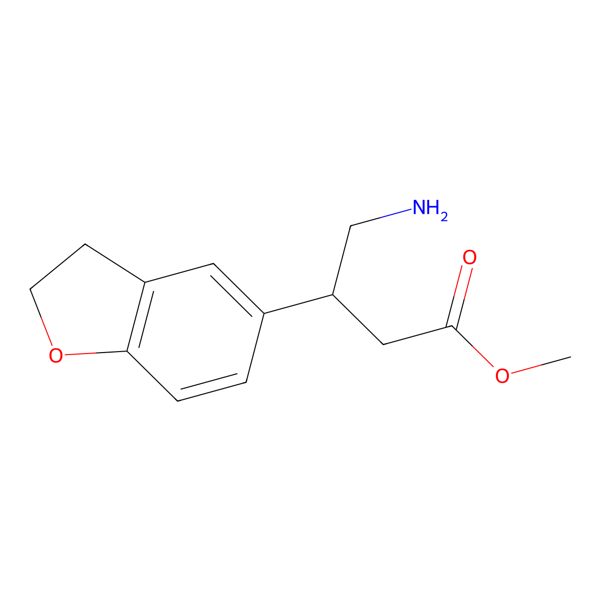 Methyl 4-amino-3-(2,3-dihydro-1-benzofuran-5-yl)butanoate molecular structure, CAS 1487956-11-5