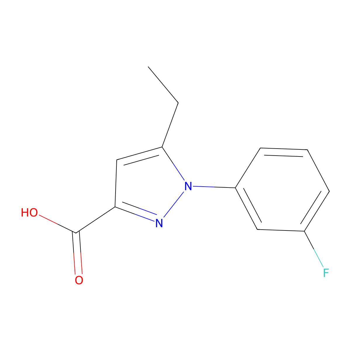5-ethyl-1-(3-fluorophenyl)-1H-pyrazole-3-carboxylic acid molecular structure, CAS 1487959-95-4