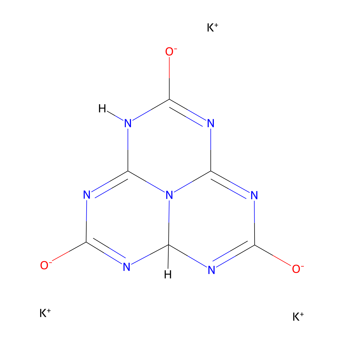Potassium 2,5,8-trioxo-6,8-dihydro-3aH,5H-1,3,3a1,4,6,7,9-heptaazaphenalene-1,3,4-triide molecular structure, CAS 1488-99-9