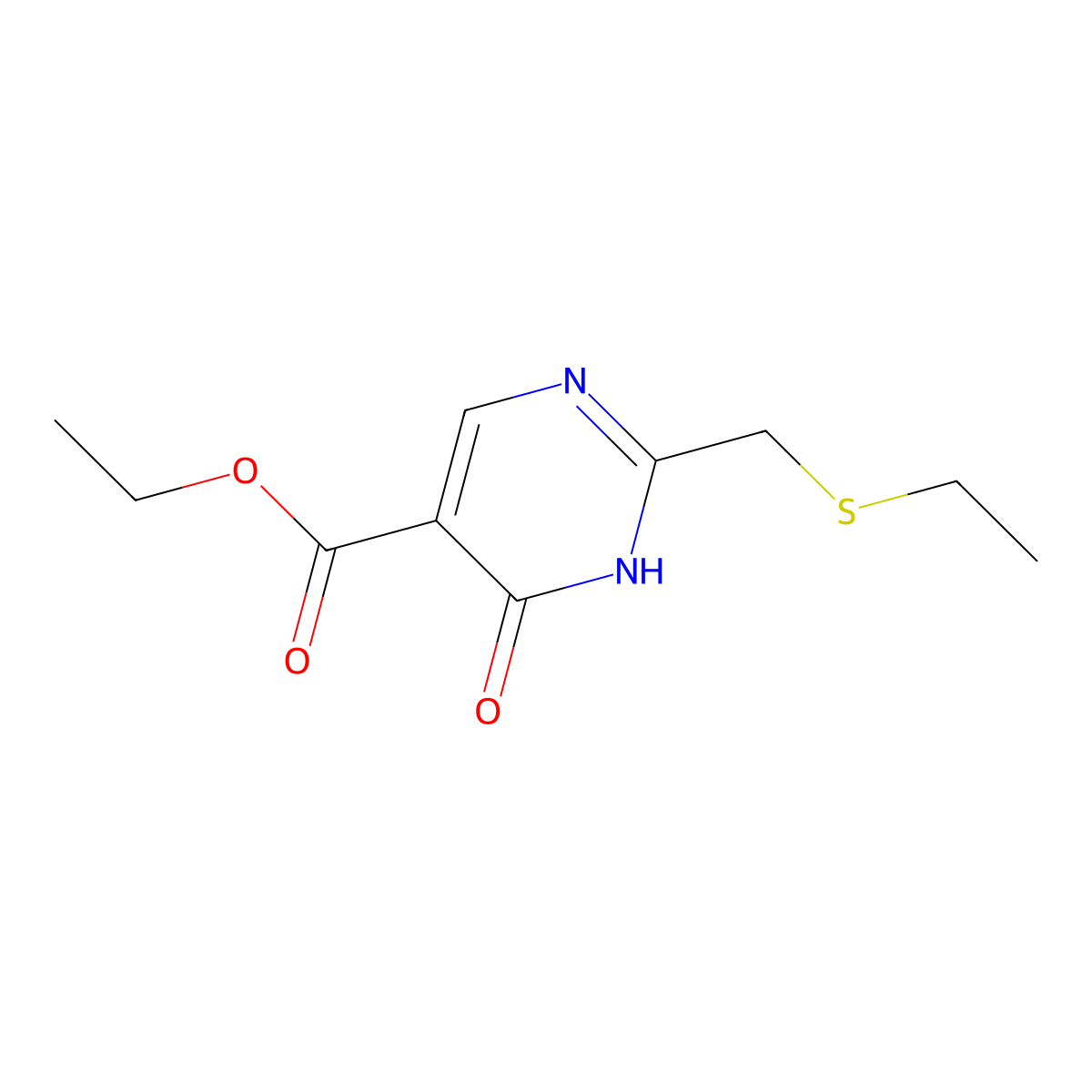 Ethyl 2-((ethylthio)methyl)-6-oxo-1,6-dihydropyrimidine-5-carboxylate molecular structure, CAS 1488014-36-3