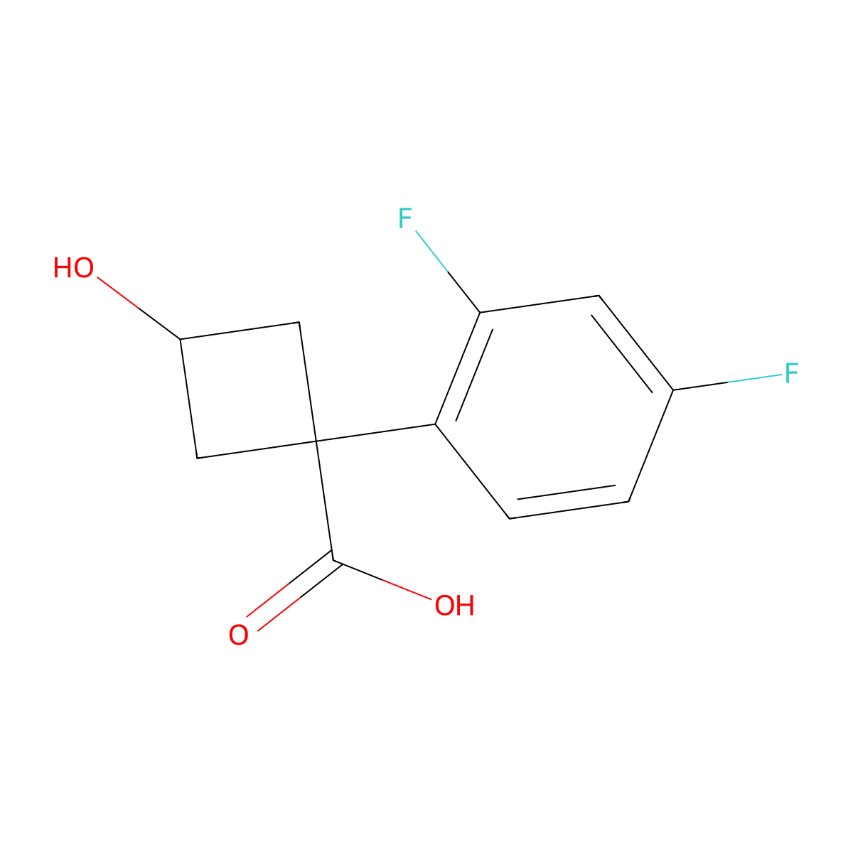 1-(2,4-Difluorophenyl)-3-hydroxycyclobutane-1-carboxylic acid molecular structure, CAS 1488034-35-0