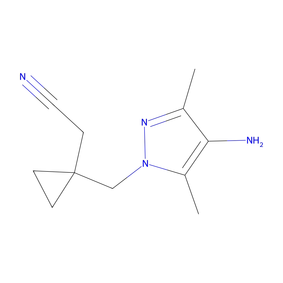 2-(1-((4-Amino-3,5-dimethyl-1h-pyrazol-1-yl)methyl)cyclopropyl)acetonitrile molecular structure, CAS 1488068-92-3