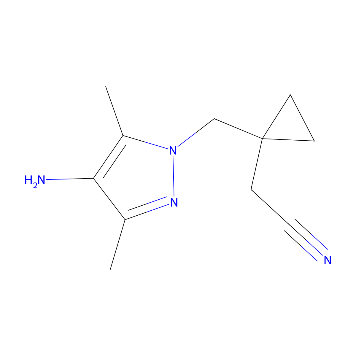 2-(1-((4-Amino-3,5-dimethyl-1h-pyrazol-1-yl)methyl)cyclopropyl)acetonitrile molecular structure, CAS 1488068-92-3