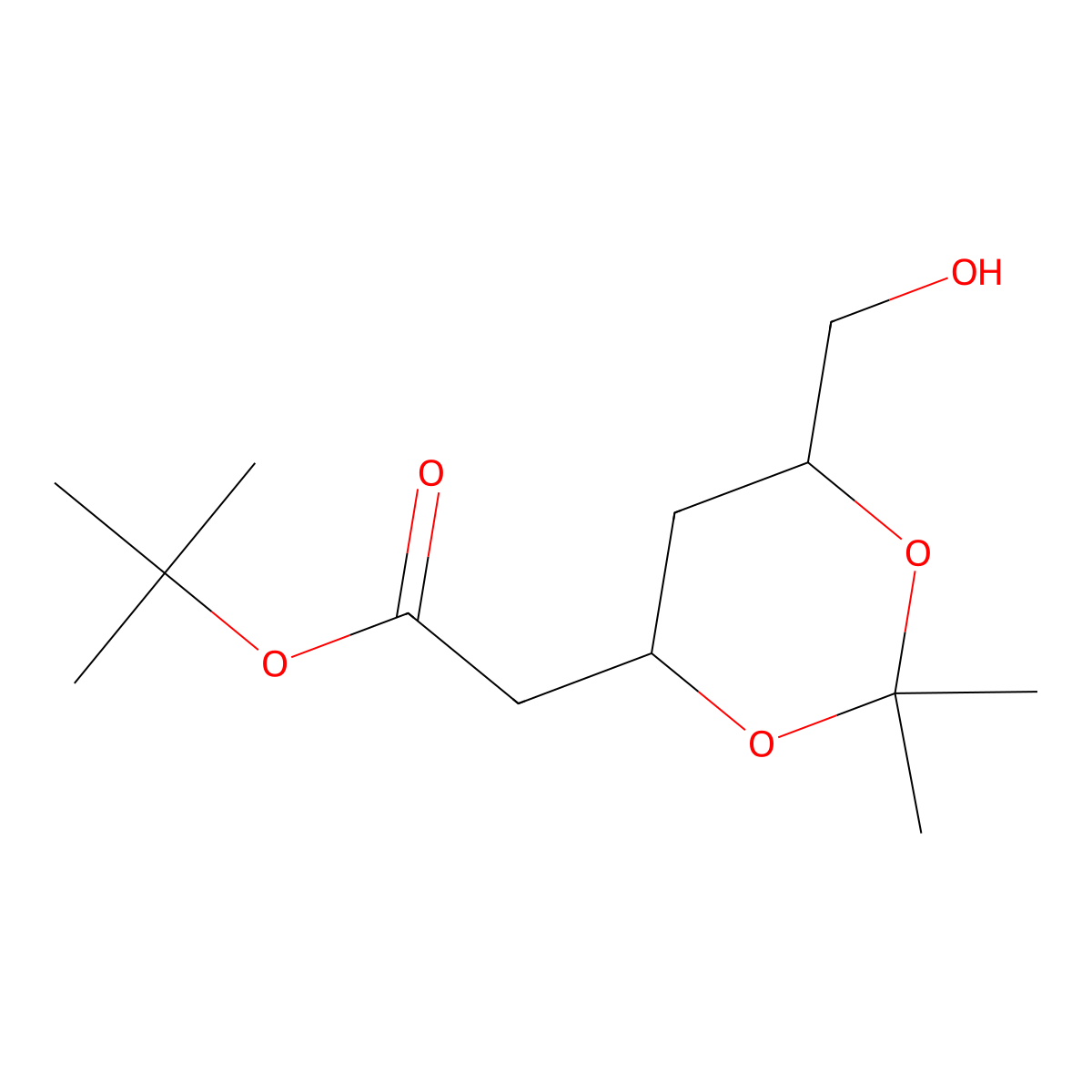 Tert-butyl 2-[6-(hydroxymethyl)-2,2-dimethyl-1,3-dioxan-4-yl]acetate molecular structure, CAS 148809-28-3