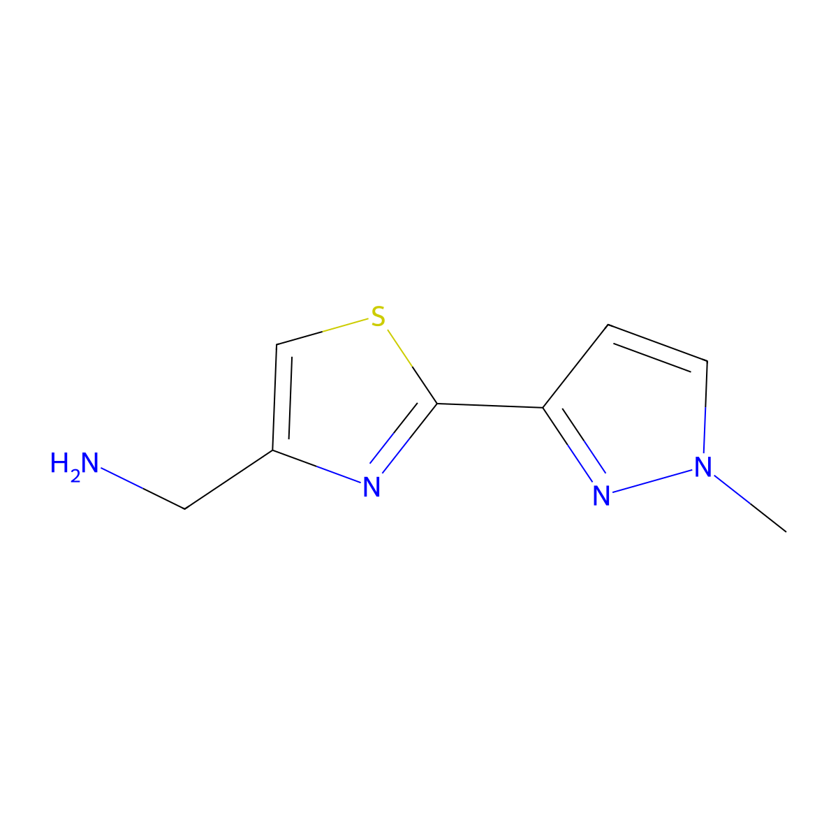 [2-(1-methyl-1H-pyrazol-3-yl)-1,3-thiazol-4-yl]methanamine molecular structure, CAS 1488095-90-4