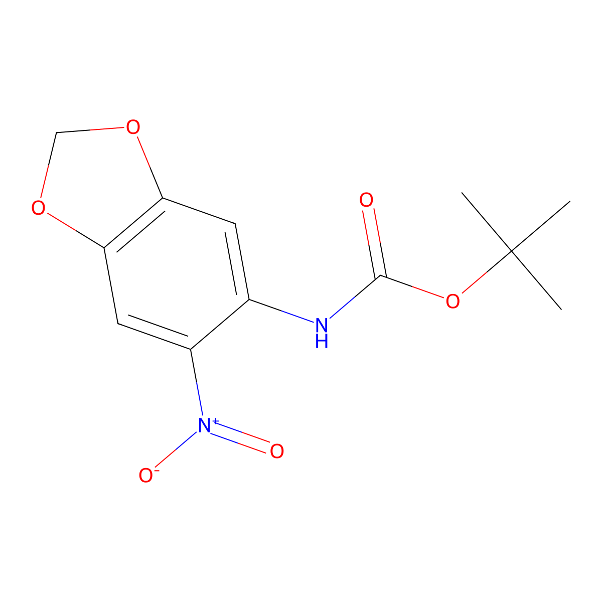 tert-butyl N-(6-nitro-1,3-dioxaindan-5-yl)carbamate molecular structure, CAS 1488106-71-3