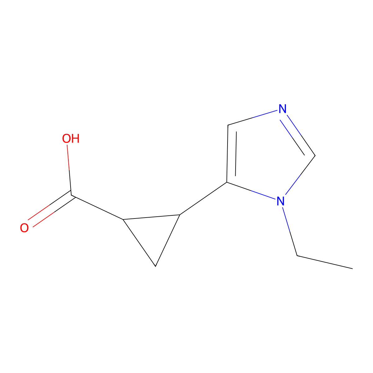 2-(1-ethyl-1H-imidazol-5-yl)cyclopropane-1-carboxylic acid molecular structure, CAS 1488139-72-5