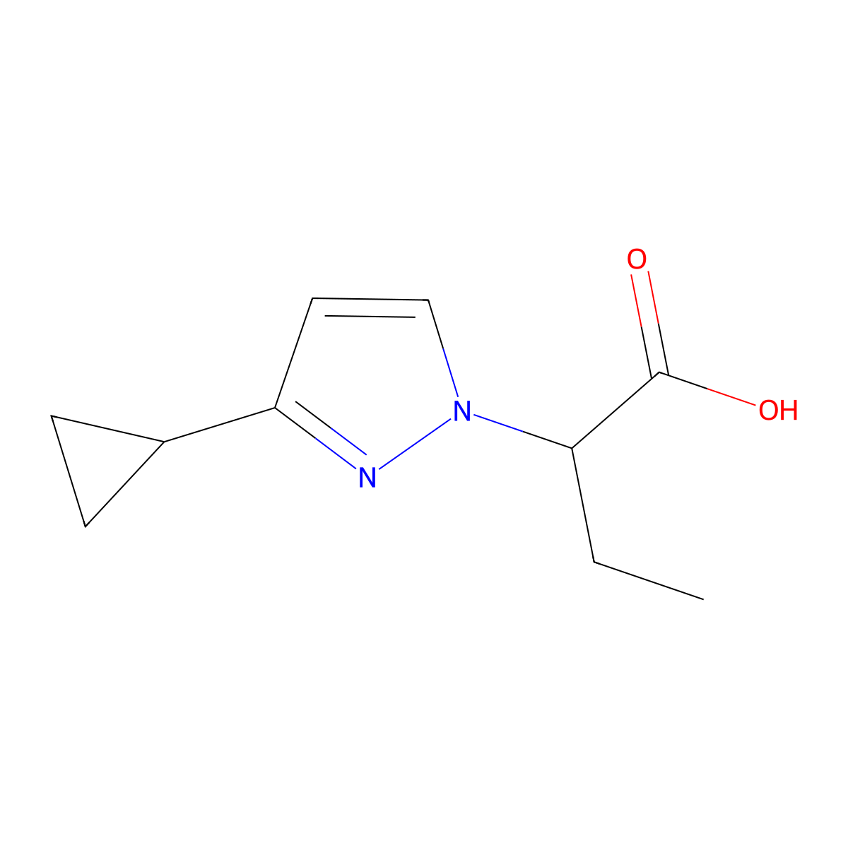 2-(3-cyclopropyl-1H-pyrazol-1-yl)butanoic acid molecular structure, CAS 1488208-77-0