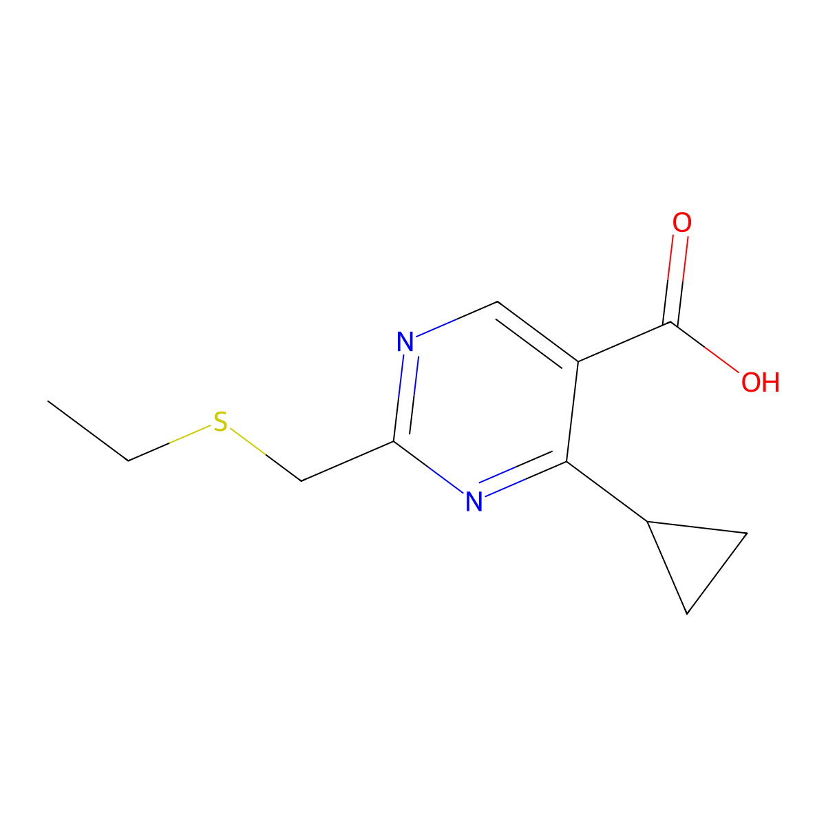 4-Cyclopropyl-2-((ethylthio)methyl)pyrimidine-5-carboxylic acid molecular structure, CAS 1488261-24-0