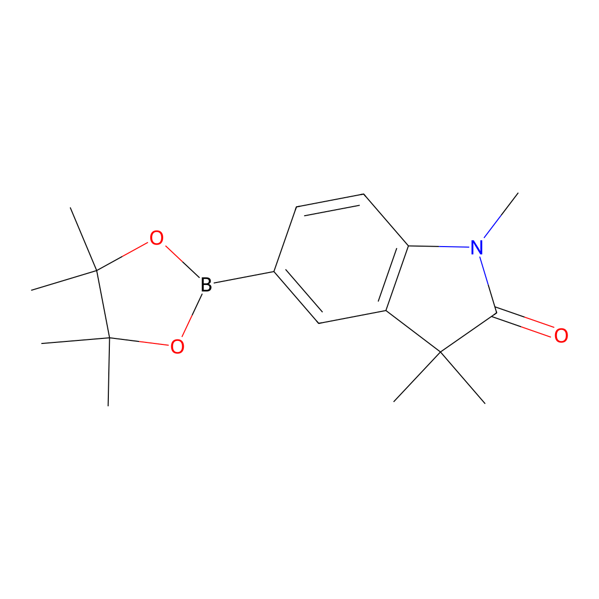 1,3,3-Trimethyl-5-(4,4,5,5-tetramethyl-1,3,2-dioxaborolan-2-yl)indolin-2-one molecular structure, CAS 1488356-21-3