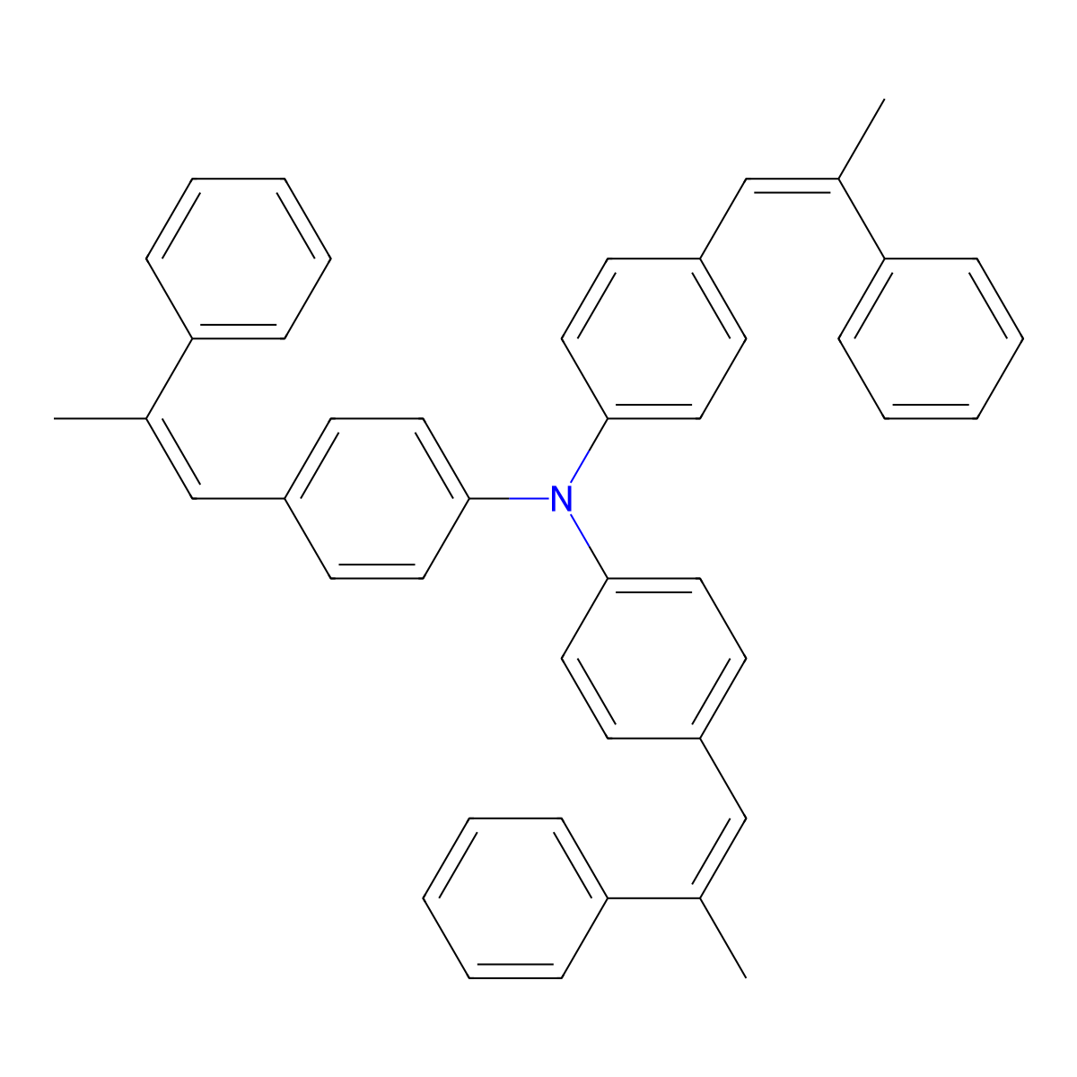 Tris(4-(2-phenylprop-1-en-1-yl)phenyl)amine molecular structure, CAS 1488369-32-9