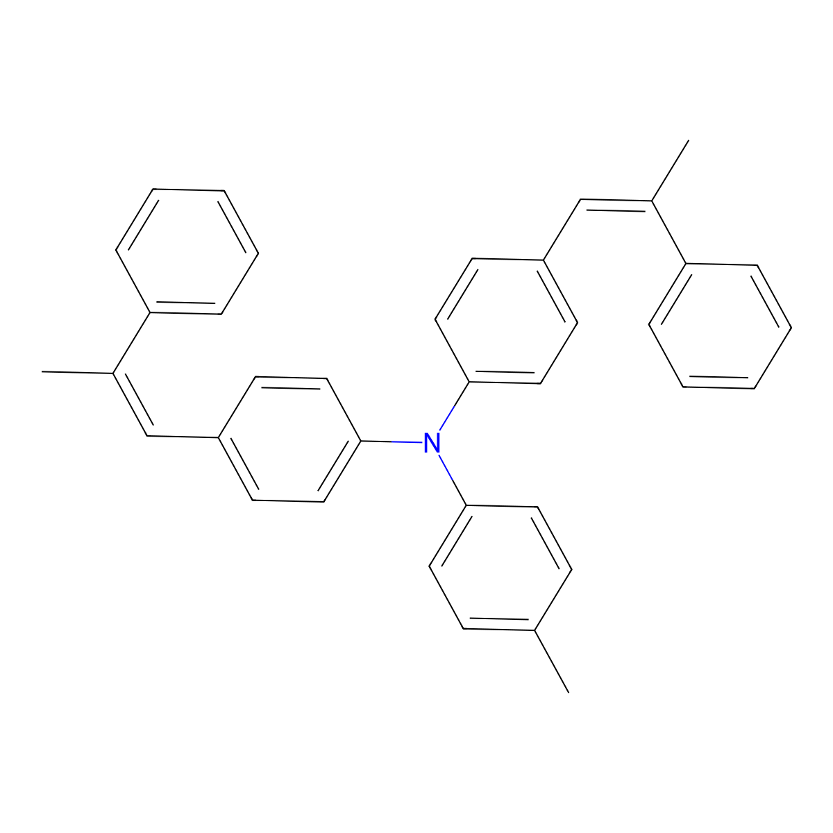 4-Methyl-N,N-bis(4-(2-phenylprop-1-en-1-yl)phenyl)aniline molecular structure, CAS 1488369-35-2