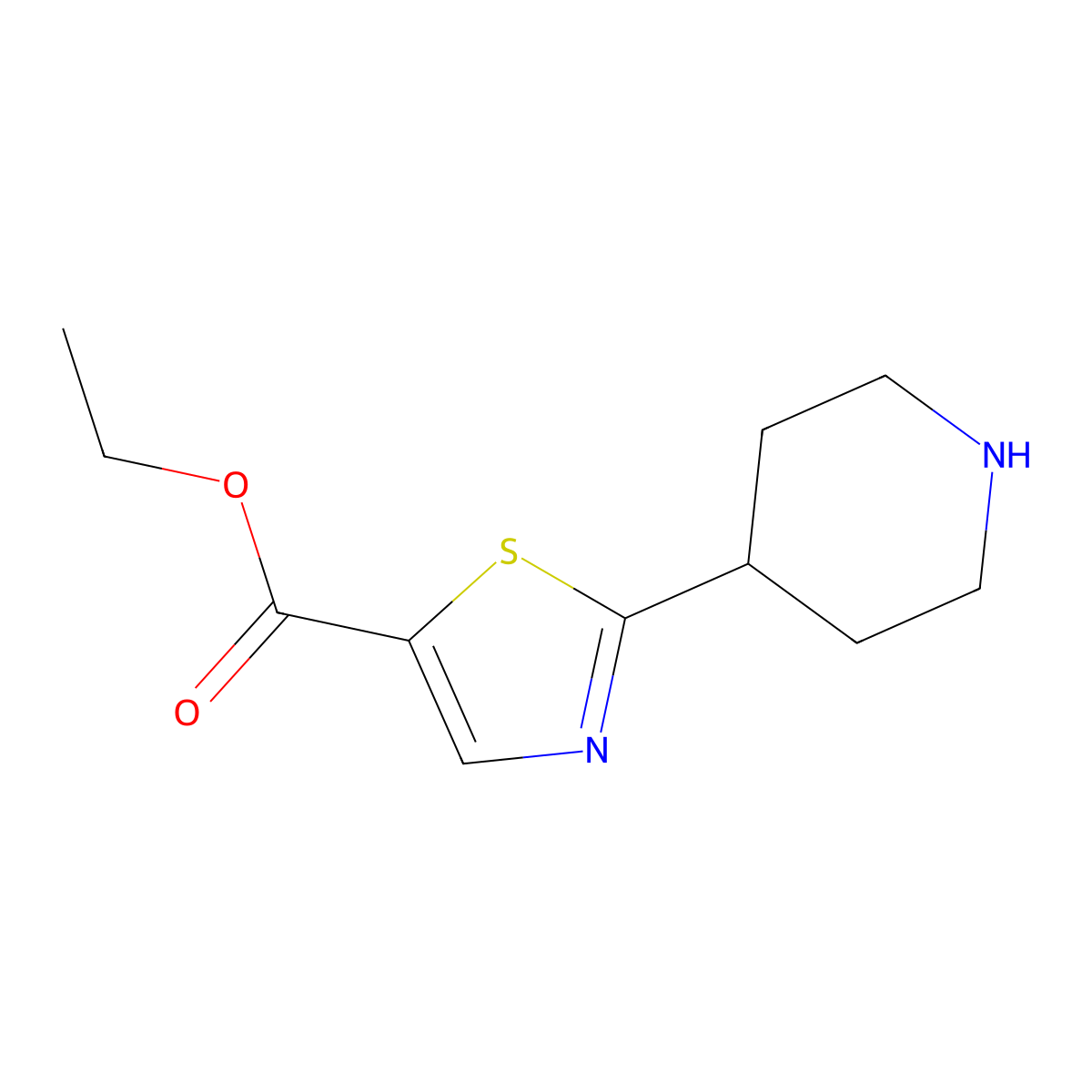 Ethyl 2-(piperidin-4-yl)-1,3-thiazole-5-carboxylate molecular structure, CAS 1488388-39-1