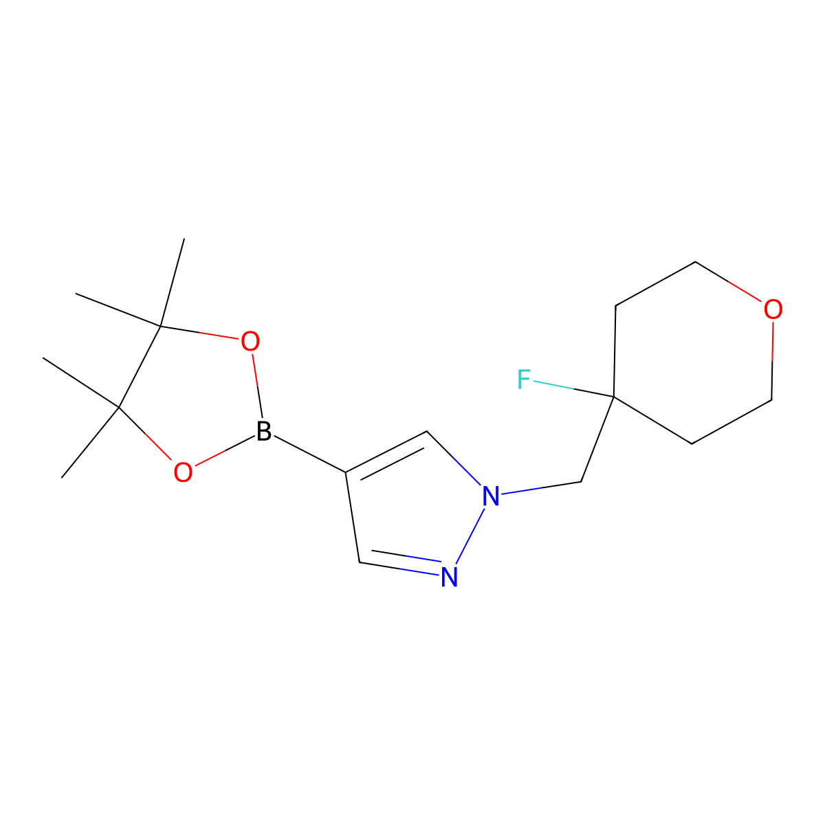 1-[(4-fluorooxan-4-yl)methyl]-4-(4,4,5,5-tetramethyl-1,3,2-dioxaborolan-2-yl)-1H-pyrazole molecular structure, CAS 1488389-14-5