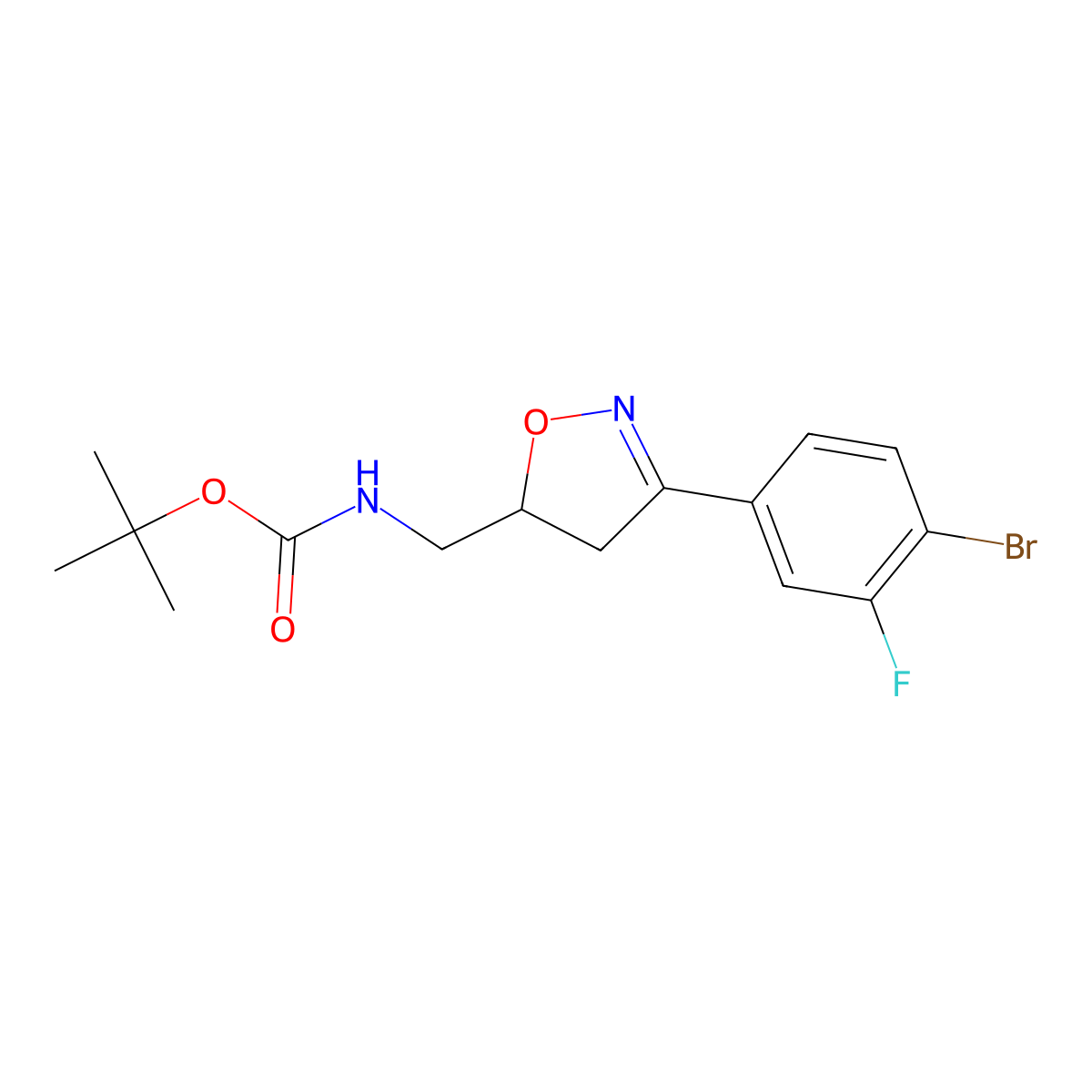 Tert-butyl ((3-(4-bromo-3-fluorophenyl)-4,5-dihydroisoxazol-5-YL)methyl)carbamate molecular structure, CAS 1488407-60-8