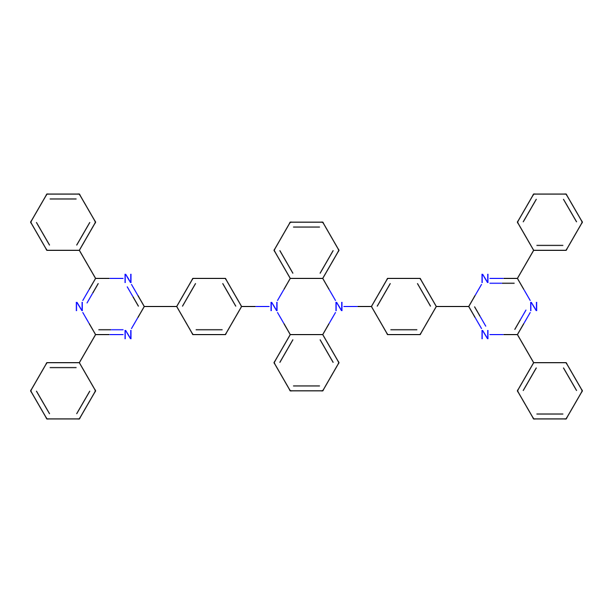 5,10-Bis[4-(4,6-diphenyl-1,3,5-triazin-2-yl)phenyl]-5,10-dihydrophenazine molecular structure, CAS 1488411-92-2
