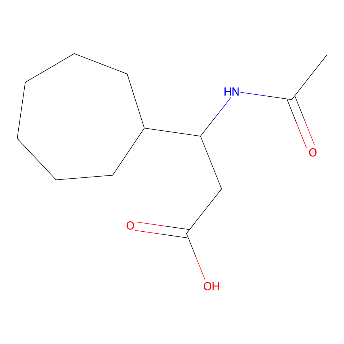 3-Cycloheptyl-3-acetamidopropanoic acid molecular structure, CAS 1488522-92-4