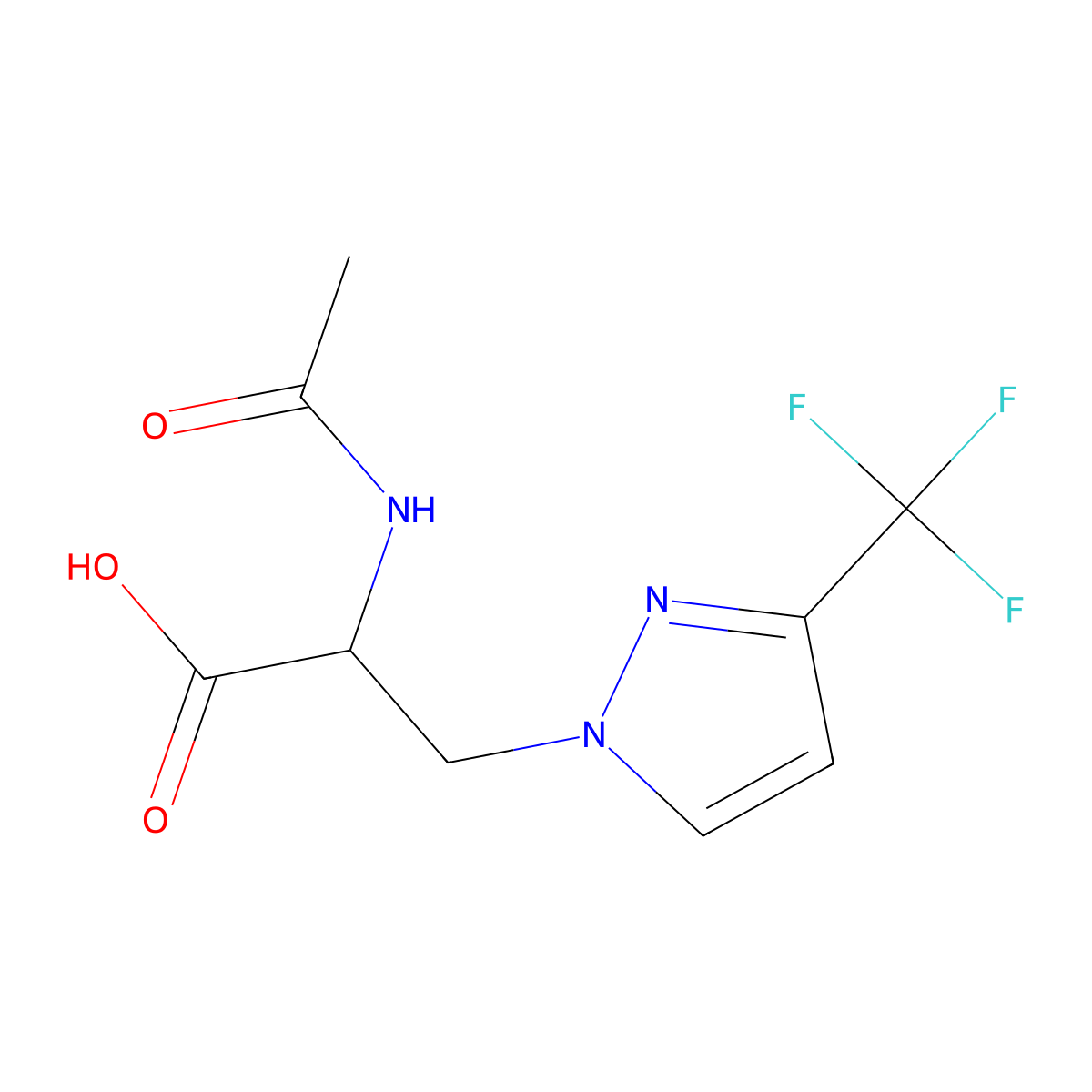 2-acetamido-3-[3-(trifluoromethyl)-1H-pyrazol-1-yl]propanoic acid molecular structure, CAS 1488527-31-6