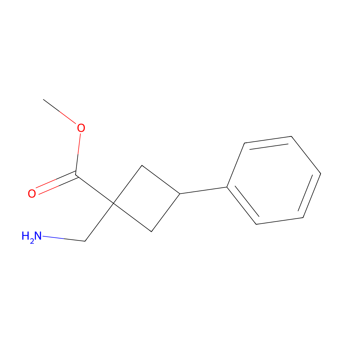 Methyl 1-(aminomethyl)-3-phenylcyclobutane-1-carboxylate molecular structure, CAS 1488574-63-5