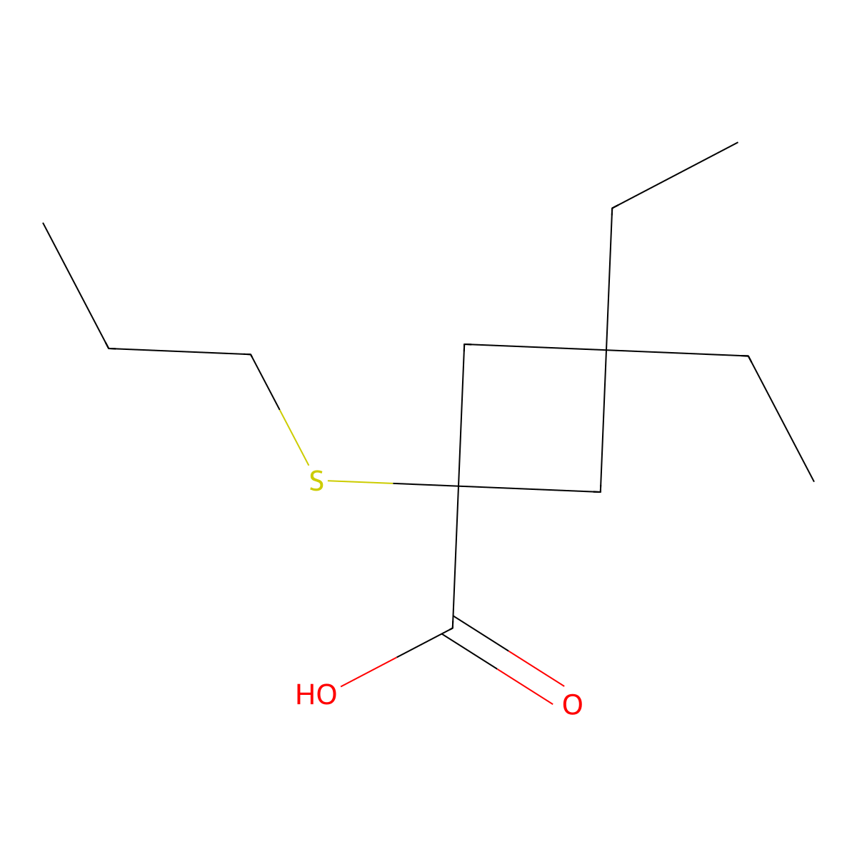 3,3-Diethyl-1-(propylthio)cyclobutane-1-carboxylic acid molecular structure, CAS 1488590-35-7
