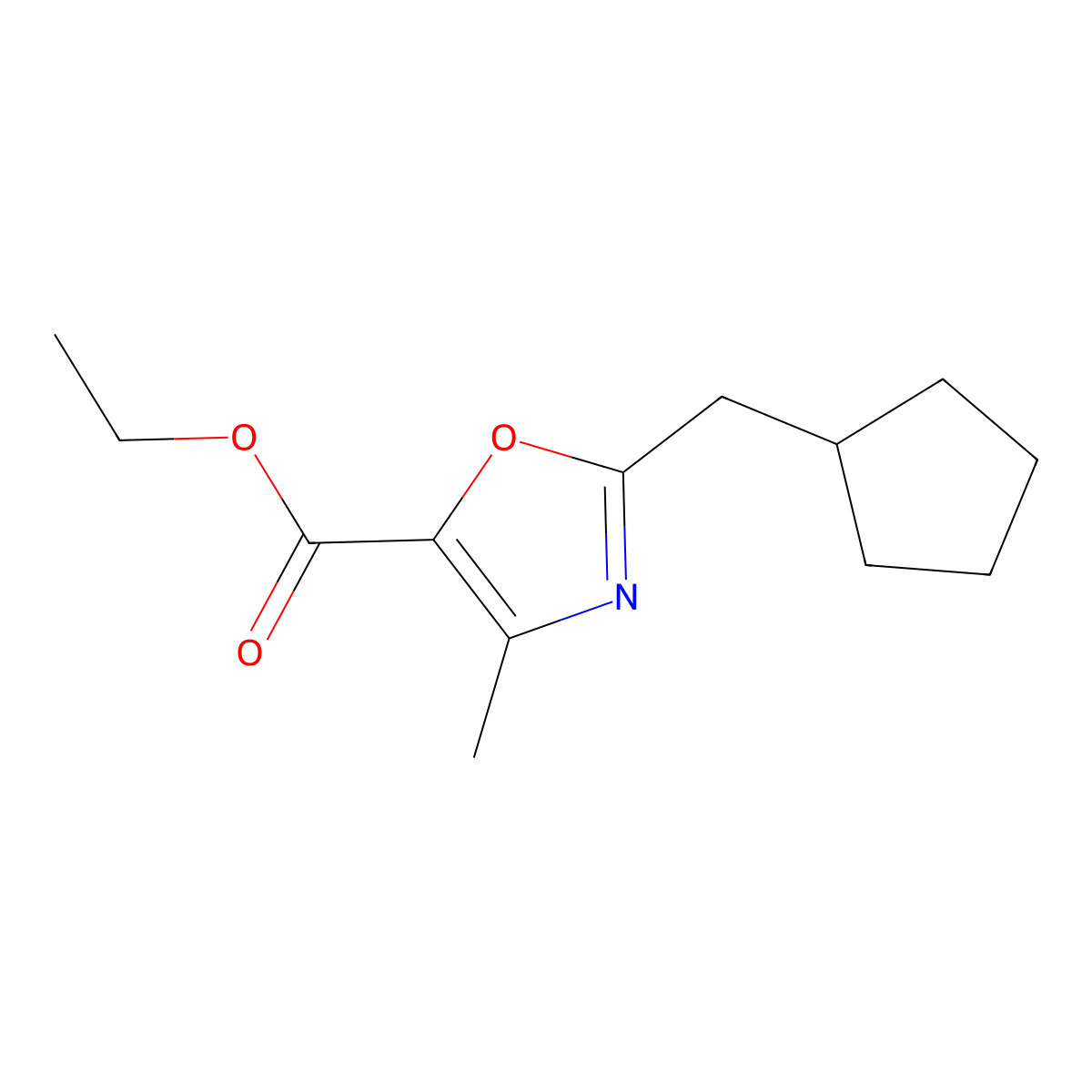 Ethyl 2-(cyclopentylmethyl)-4-methyl-1,3-oxazole-5-carboxylate molecular structure, CAS 1488609-79-5