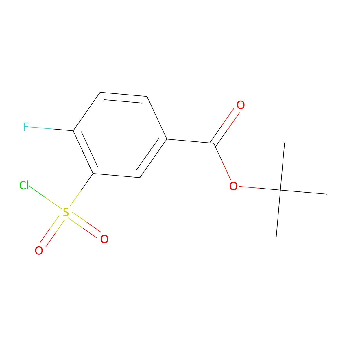 Tert-butyl 3-(chlorosulfonyl)-4-fluorobenzoate molecular structure, CAS 1488651-42-8