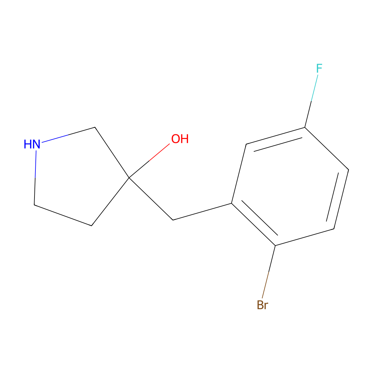 3-(2-Bromo-5-fluorobenzyl)pyrrolidin-3-ol molecular structure, CAS 1488716-18-2
