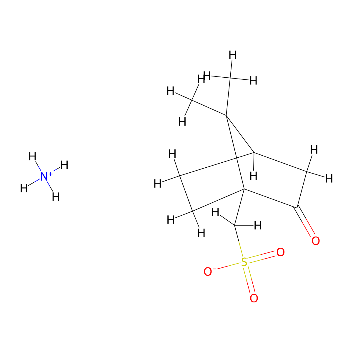 Ammonium (1S)-[7,7-dimethyl-2-oxobicyclo[2.2.1]hept-1-yl]methanesulphonate molecular structure, CAS 14888-09-6