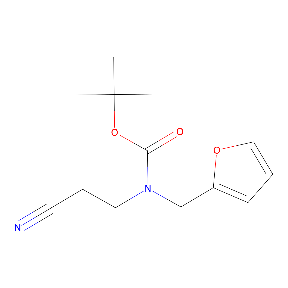 tert-butyl N-(2-cyanoethyl)-N-[(furan-2-yl)methyl]carbamate molecular structure, CAS 1488939-12-3