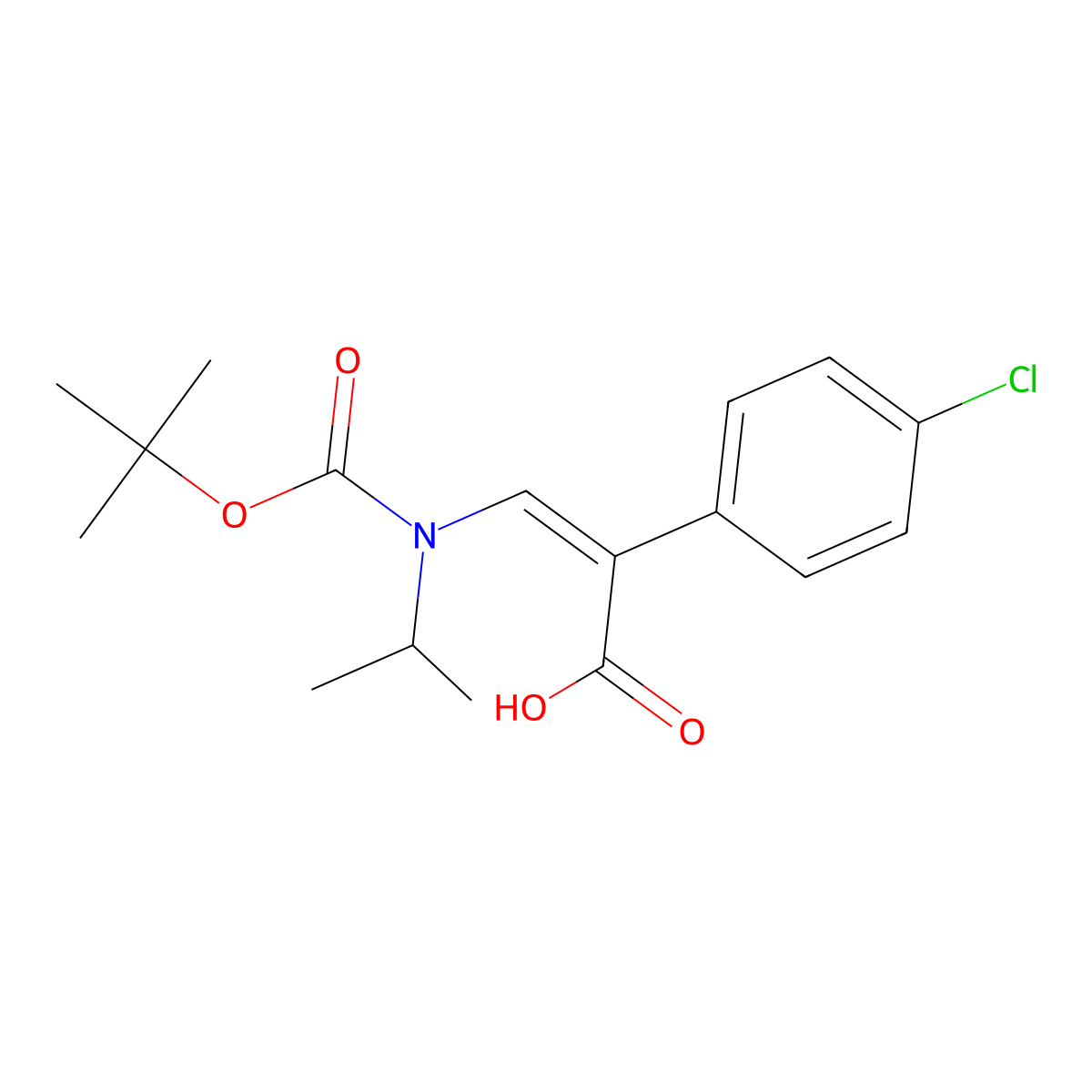 (2E)-3-((tert-butoxycarbonyl)(propan-2-yl)amino)-2-(4-chlorophenyl)prop-2-enoic acid molecular structure, CAS 1489004-27-4