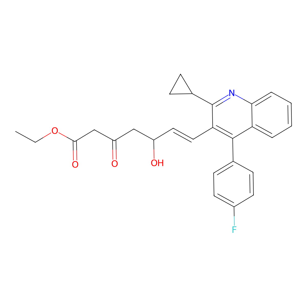 (E)-Ethyl 7-(2-cyclopropyl-4-(4-fluorophenyl)quinolin-3-yl)-5-hydroxy-3-oxohept-6-enoate molecular structure, CAS 148901-69-3