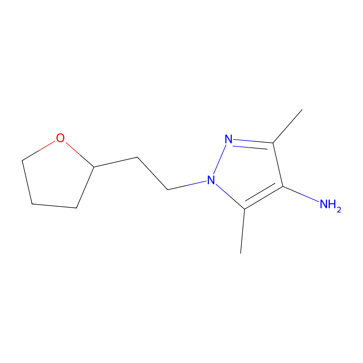 3,5-Dimethyl-1-(2-(tetrahydrofuran-2-yl)ethyl)-1h-pyrazol-4-amine molecular structure, CAS 1489030-55-8