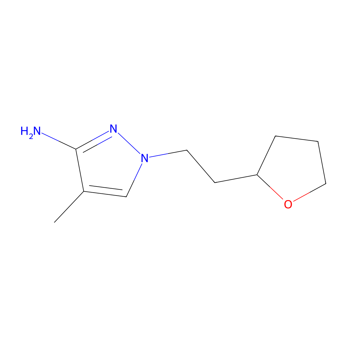 4-methyl-1-[2-(oxolan-2-yl)ethyl]-1H-pyrazol-3-amine molecular structure, CAS 1489083-42-2