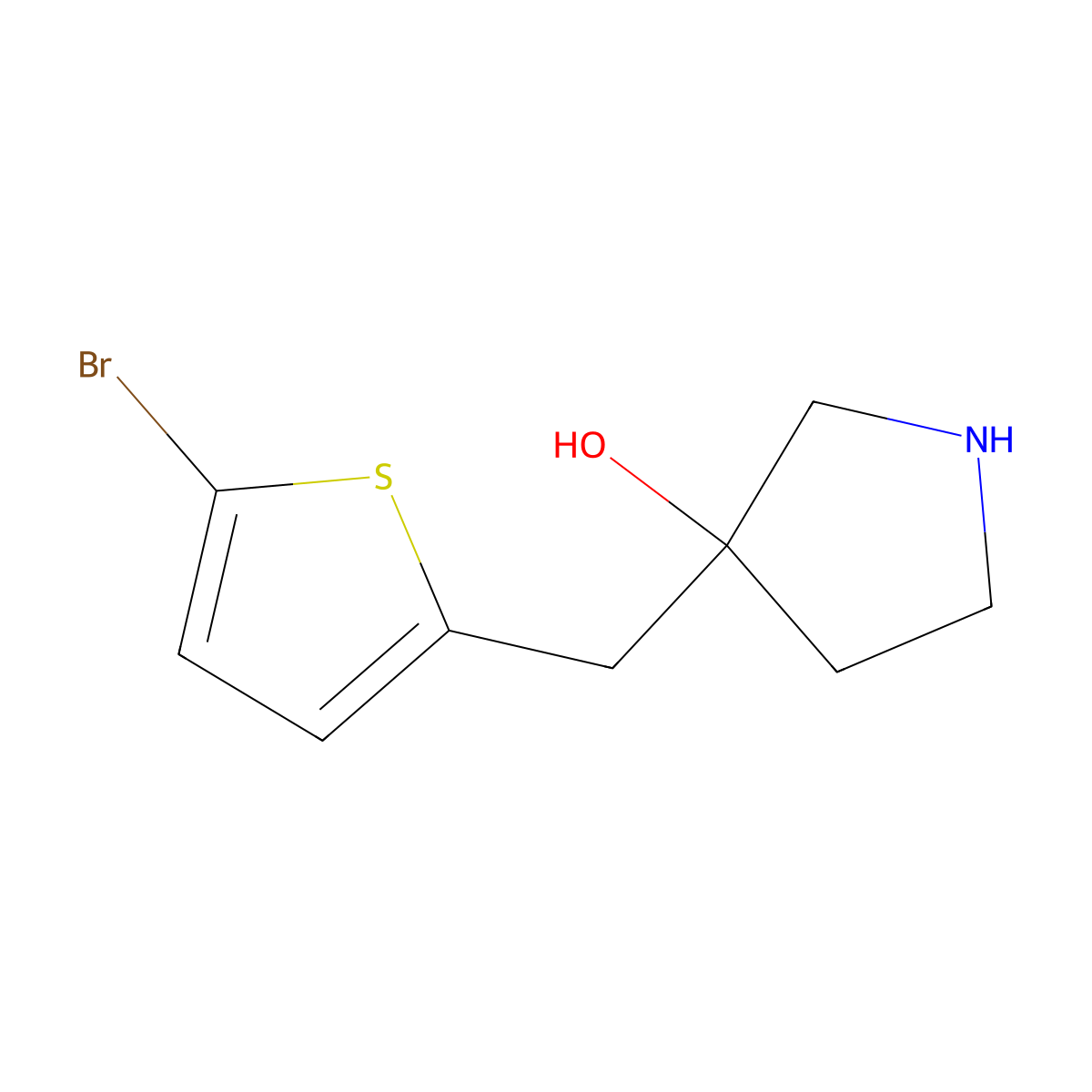 3-((5-Bromothiophen-2-yl)methyl)pyrrolidin-3-ol molecular structure, CAS 1489086-31-8
