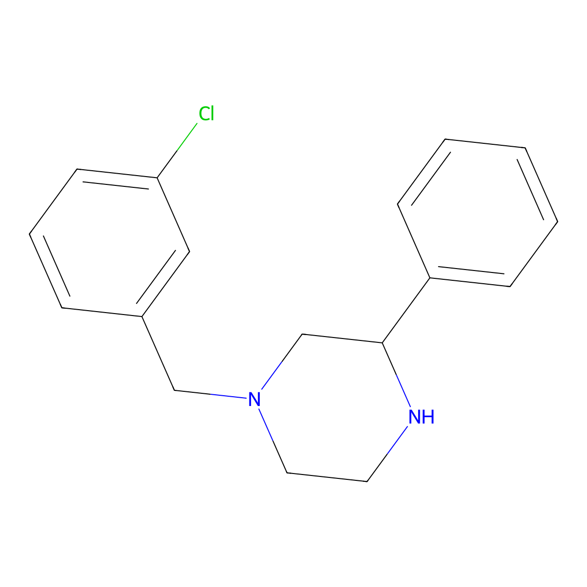 1-[(3-Chlorophenyl)methyl]-3-phenylpiperazine molecular structure, CAS 1489089-33-9