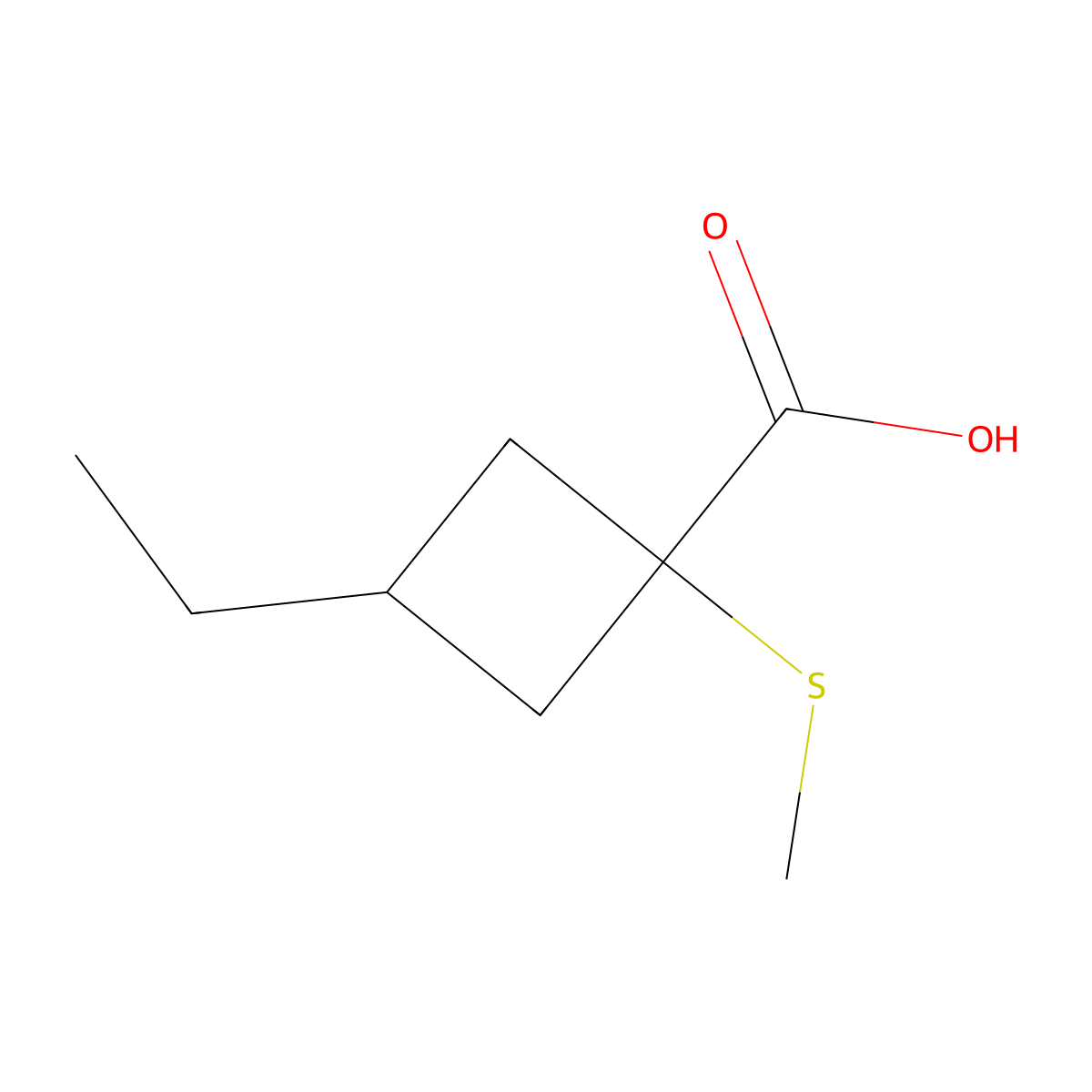 3-Ethyl-1-(methylsulfanyl)cyclobutane-1-carboxylic acid molecular structure, CAS 1489094-75-8