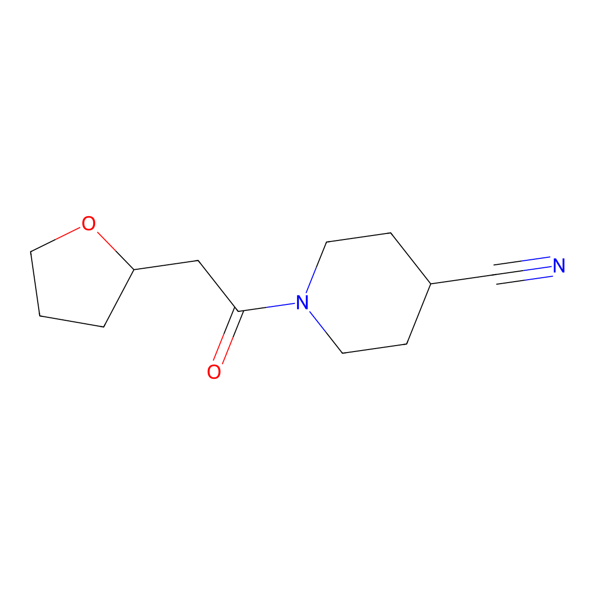 1-[2-(Oxolan-2-yl)acetyl]piperidine-4-carbonitrile molecular structure, CAS 1489105-65-8