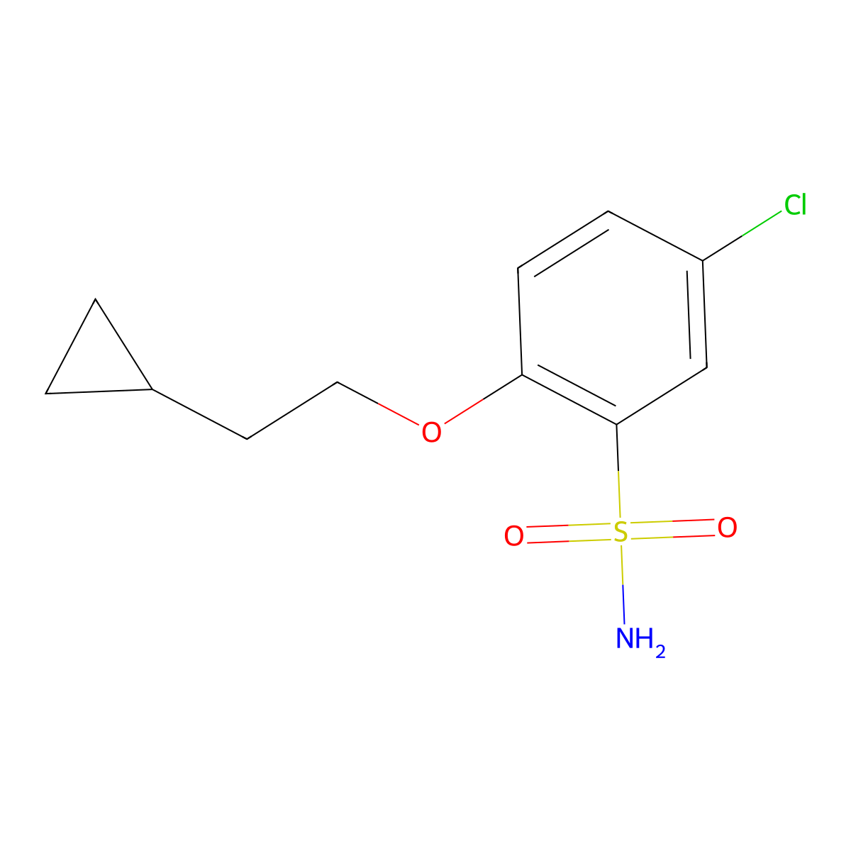 5-Chloro-2-(2-cyclopropylethoxy)benzene-1-sulfonamide molecular structure, CAS 1489109-27-4