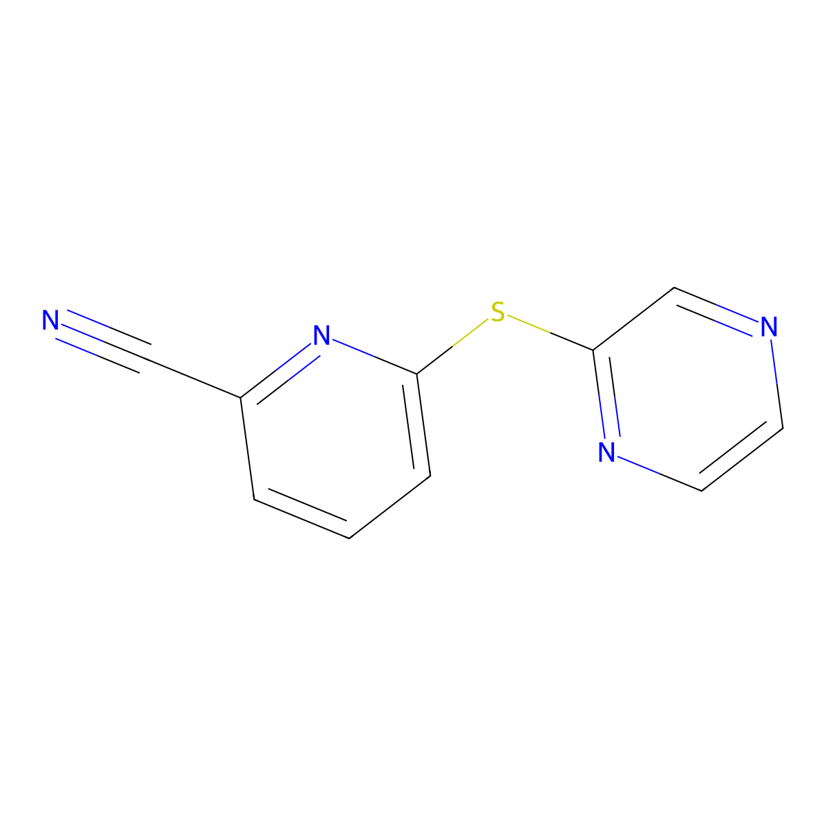 6-(Pyrazin-2-ylsulfanyl)pyridine-2-carbonitrile molecular structure, CAS 1489127-72-1