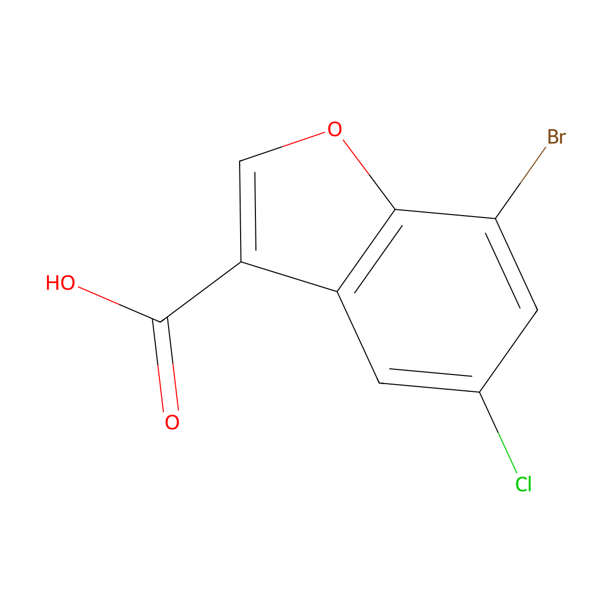 7-Bromo-5-chloro-1-benzofuran-3-carboxylic acid molecular structure, CAS 1489133-32-5