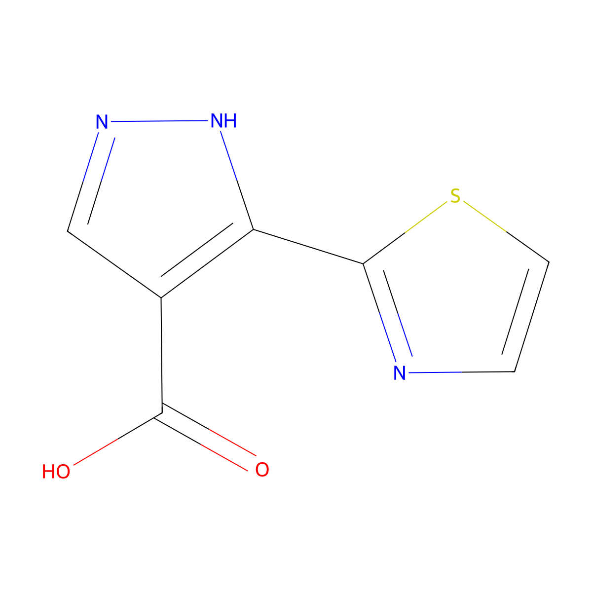 3-(1,3-thiazol-2-yl)-1H-pyrazole-4-carboxylic acid molecular structure, CAS 1489142-70-2