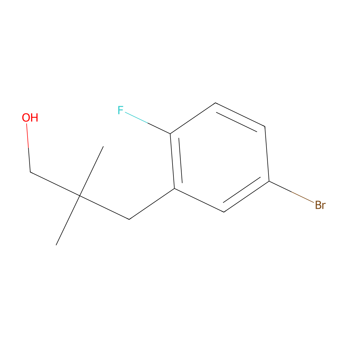 3-(5-Bromo-2-fluorophenyl)-2,2-dimethylpropan-1-ol molecular structure, CAS 1489177-90-3