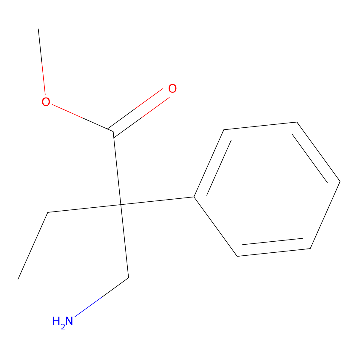 Methyl 2-(aminomethyl)-2-phenylbutanoate molecular structure, CAS 1489189-99-2