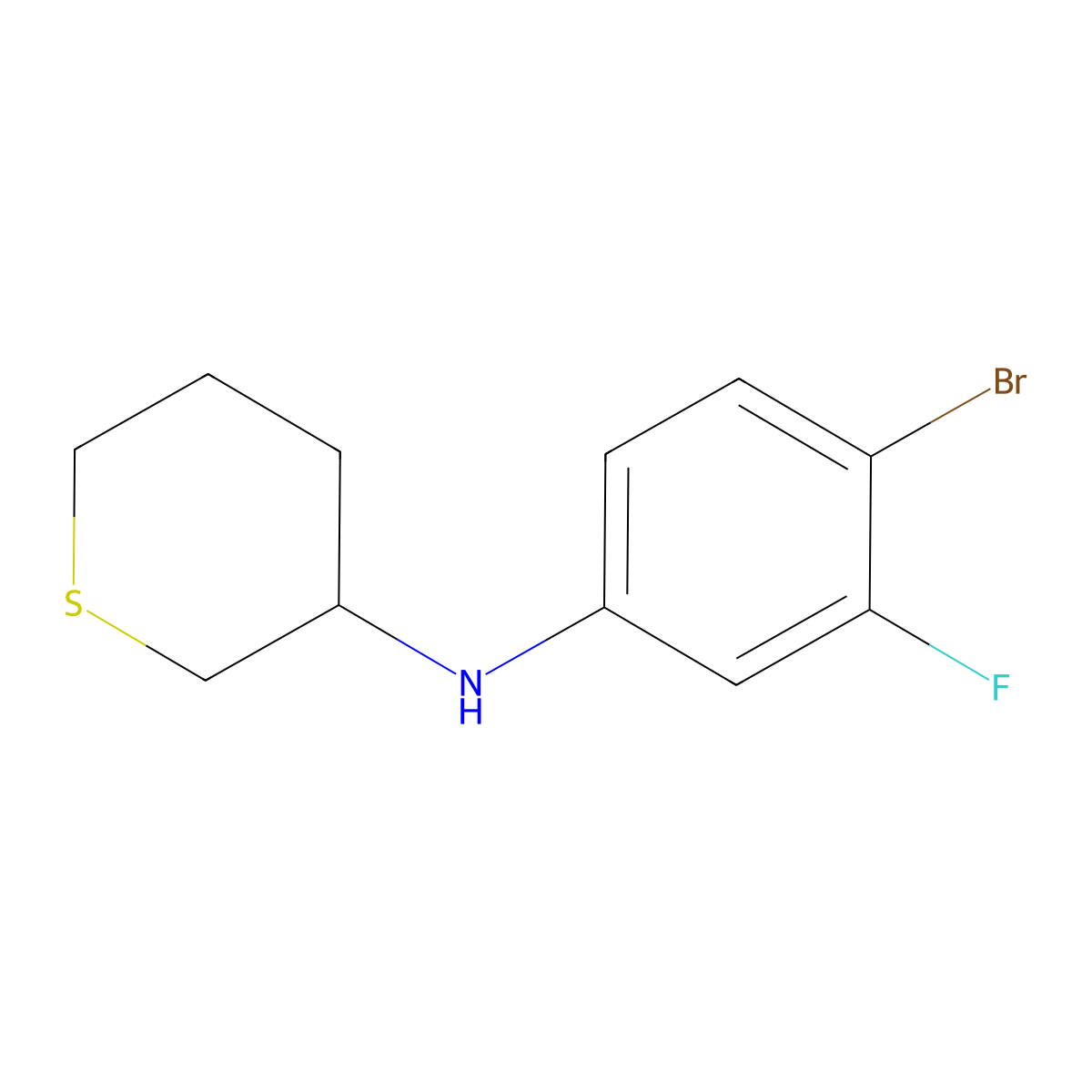 N-(4-bromo-3-fluorophenyl)thian-3-amine molecular structure, CAS 1489192-73-5