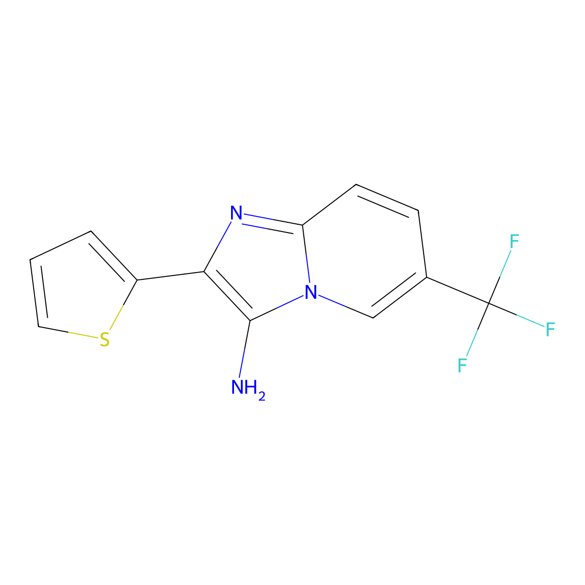 2-(Thiophen-2-yl)-6-(trifluoromethyl)imidazo[1,2-a]pyridin-3-amine molecular structure, CAS 1489229-25-5